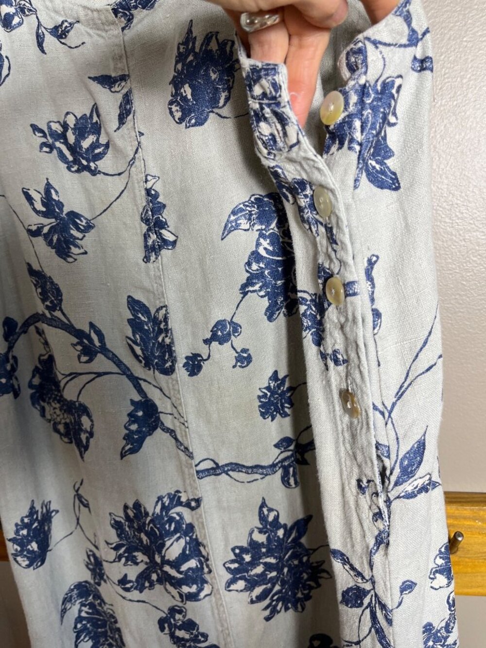 Vtg Garron Heavy Linen Dress Tank Jumper Column Floral Coastal Grandma Garden L - Picture 13 of 13